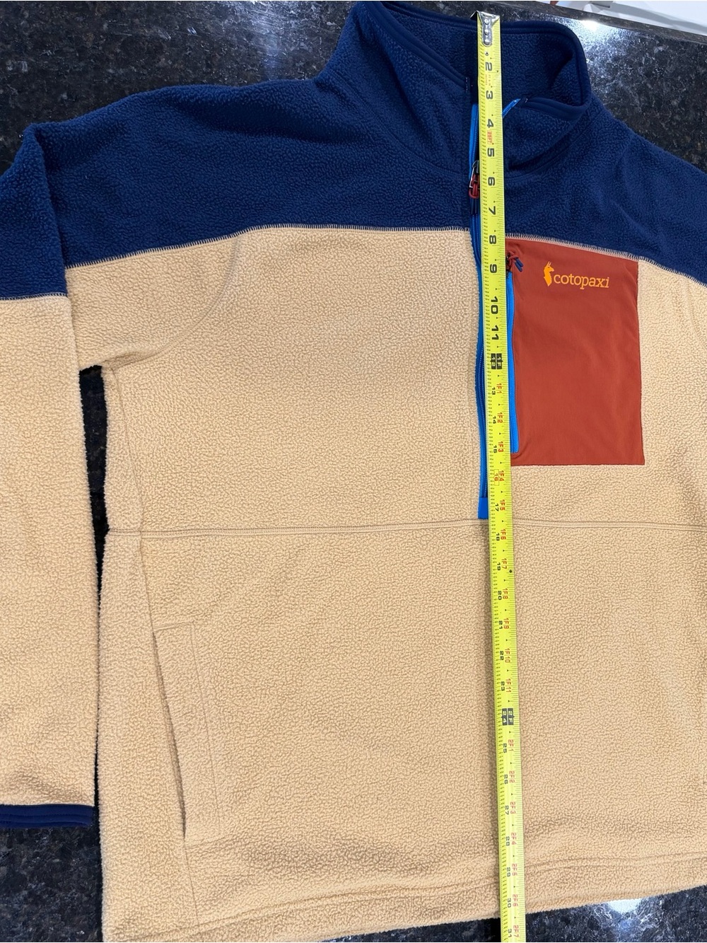 Cotopaxi Two-Tone Fleece Quarter-Zip in Navy, Tan & Rust - Picture 3 of 6
